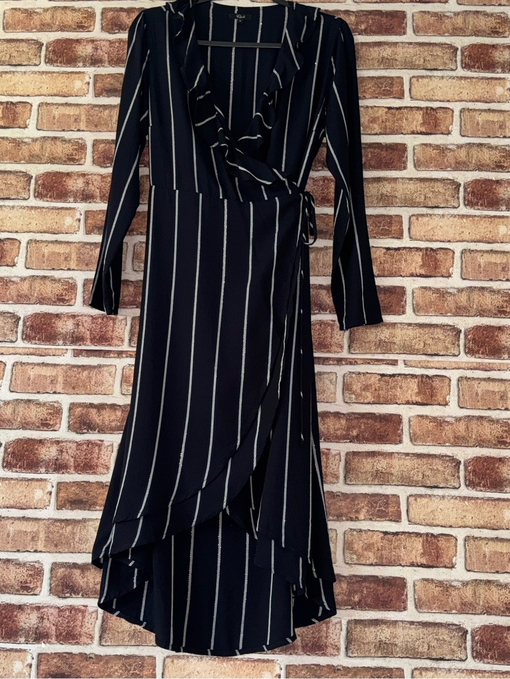 Rails Blue and White Striped Wrap Dress with Ruffle V-Neck